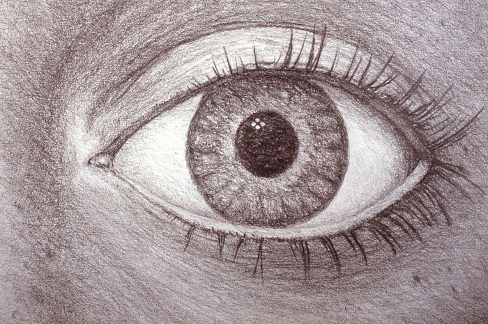 Pencil drawing of a human eye in close-up