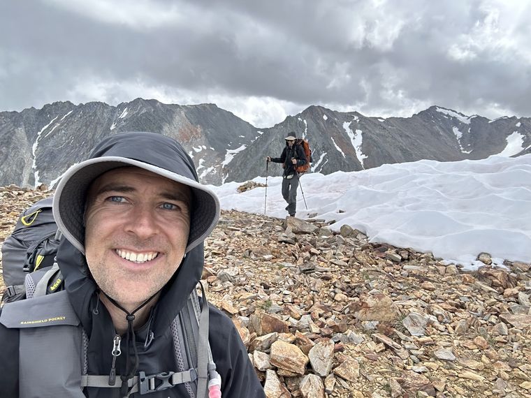 Scott Lerch backpacking near Baxter Pass in the Sierra Nevada, 2023